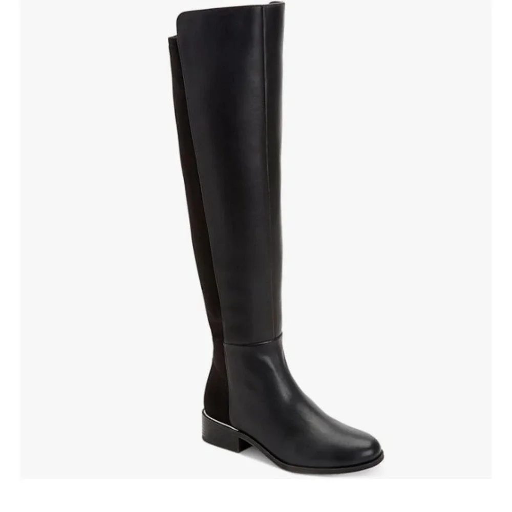 NEW Alfani Step Flex Black Leather Suede Over The Knee Boots Stretch Calf‎ 5.5M